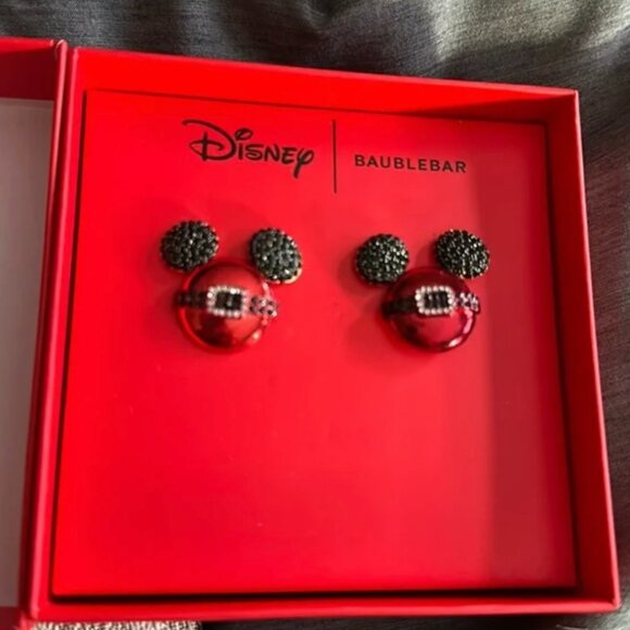 Disney BaubleBar Santa Mickey Jeweled Rhinestone Ears and Belt Earrings - Picture 3 of 3